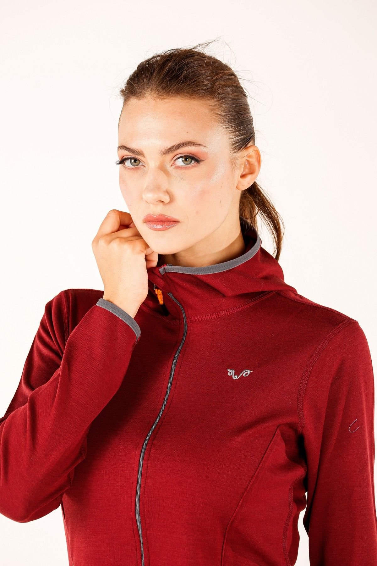 Woolona 100% Merinos Yün MARİN  Mürdüm Fermuarlı Hoody