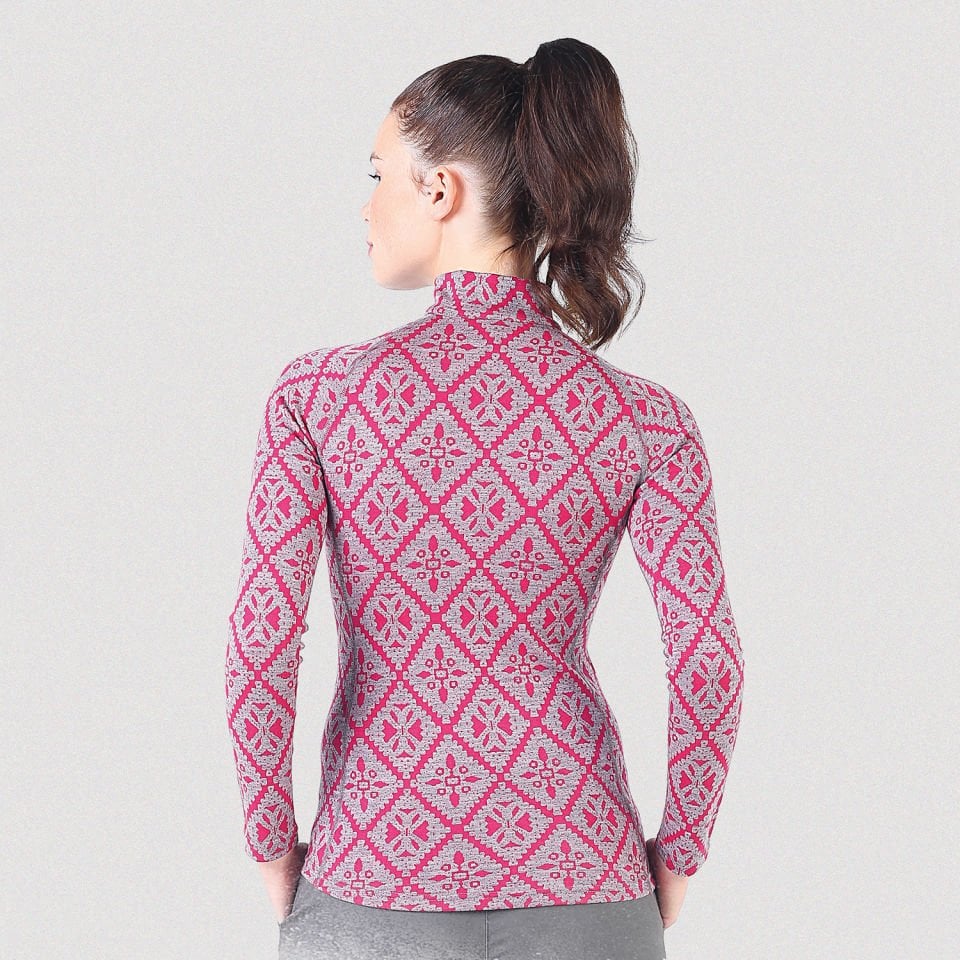 Woolona 100% Merinos Yün VENÜS Pembe 1/4 Fermuarlı Termal Üst İçlik