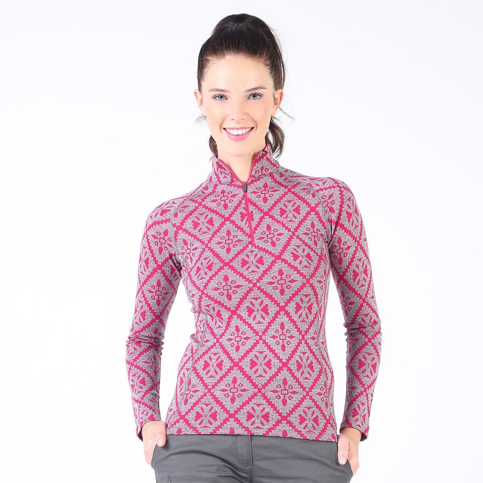 Woolona 100% Merinos Yün VENÜS Pembe 1/4 Fermuarlı Termal Üst İçlik