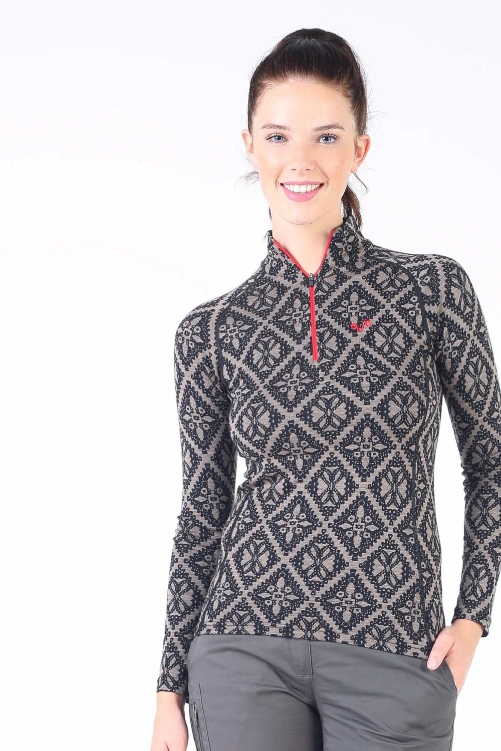 Woolona 100% Merinos Yün VENÜS Siyah 1/4 Fermuarlı Termal Üst İçlik