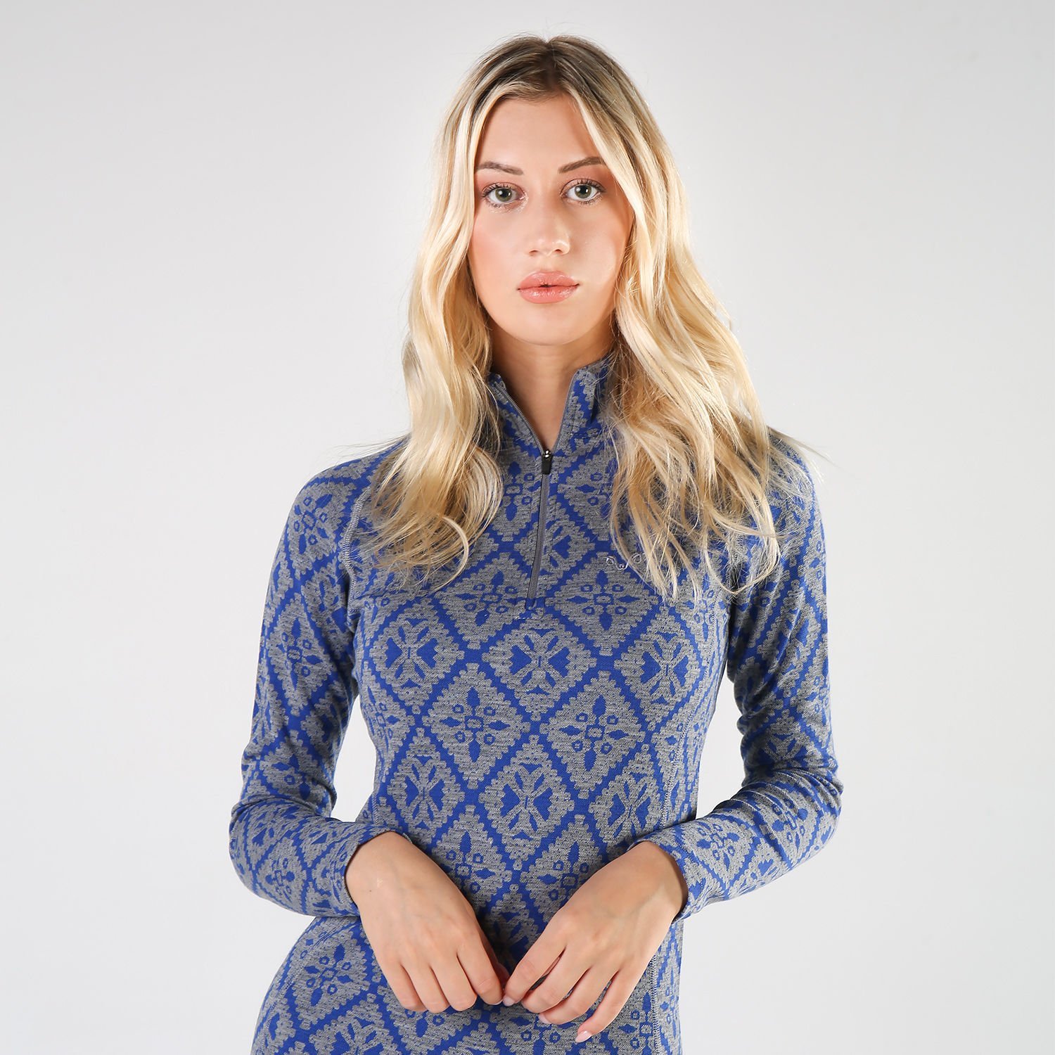 Woolona 100% Merinos Yün VENÜS Mavi 1/4 Fermuarlı Termal Üst İçlik