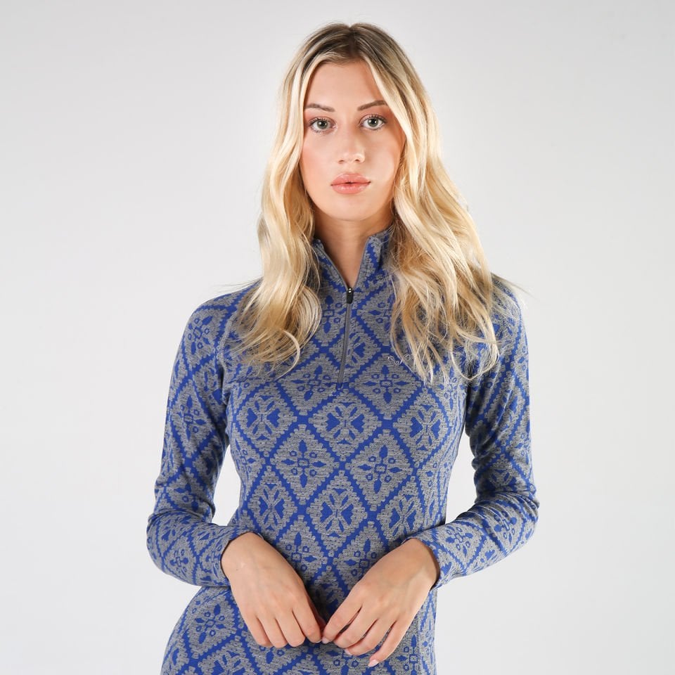 Woolona 100% Merinos Yün VENÜS Mavi 1/4 Fermuarlı Termal Üst İçlik