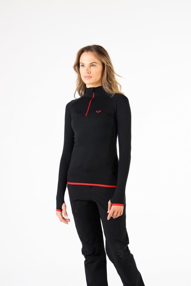 Woolona 100% Merinos Yün LORİCA Siyah 1/4 Fermuarlı Termal Üst İçlik