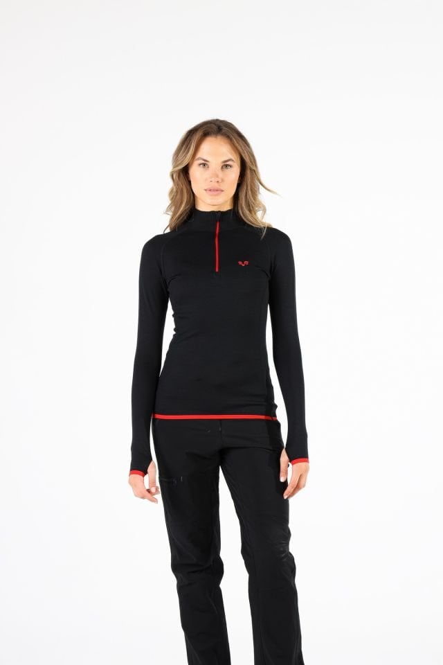 Woolona 100% Merinos Yün LORİCA Siyah 1/4 Fermuarlı Termal Üst İçlik