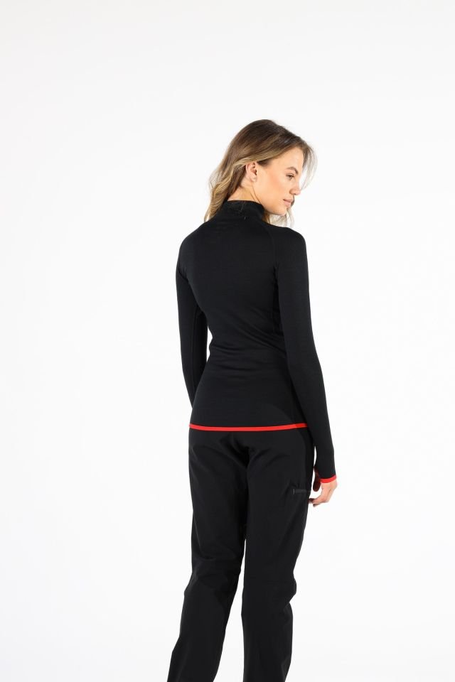 Woolona 100% Merinos Yün LORİCA Siyah 1/4 Fermuarlı Termal Üst İçlik