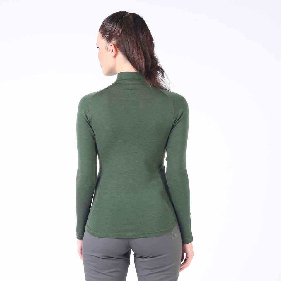 Woolona 100% Merinos Yün VEGA Yeşil 1/4 Fermuarlı Termal Üst İçlik