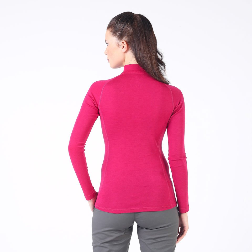 Woolona 100% Merinos Yün VEGA Pembe 1/4 Fermuarlı Termal Üst İçlik