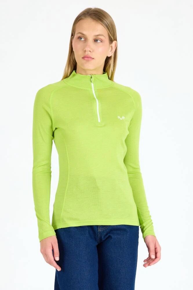 Woolona 100% Merinos Yün VEGA Bright Green 1/4 Fermuarlı Termal Üst İçlik